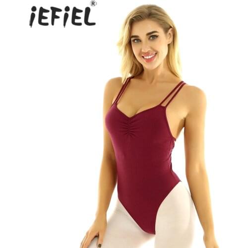Women Adult Spaghetti Straps Criss Cross Built In Shelf Bra Gymnastics Leotard Ballet Dance Bodysuit Ballet Costumes Dancewear