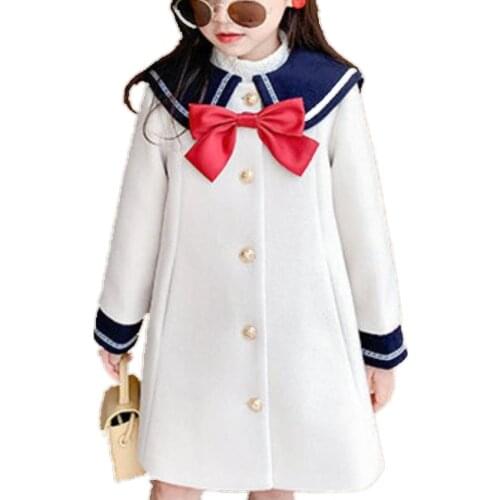 Women Baby Girl small fragrance woolen coat Winter Thickened wool blends Children Single Breasted Long overcoat