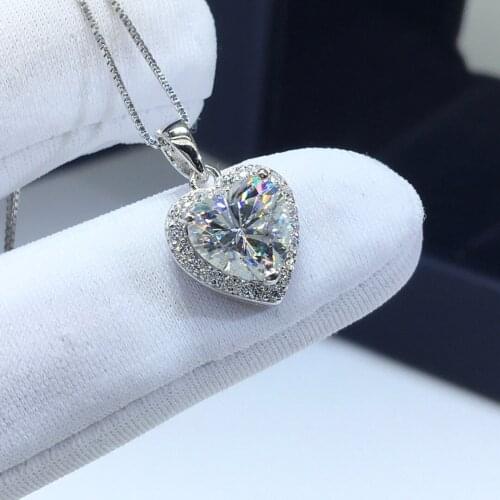 Silver 925 Original 1 Carat Brilliant Cut Diamond Test Past D Color Moissanite Heart Gemstone Pendant Necklace for Women Wedding