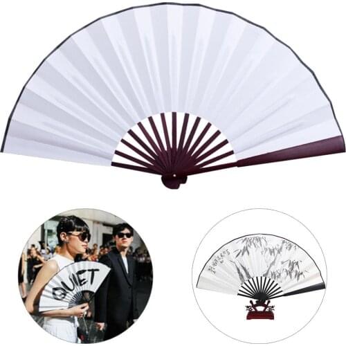 10Inch/13 Inch Blank Chinese Folding Fan Silk Cloth Wooden Bamboo DIY Paintable Traditional Folding Fan For Calligraphy Painting