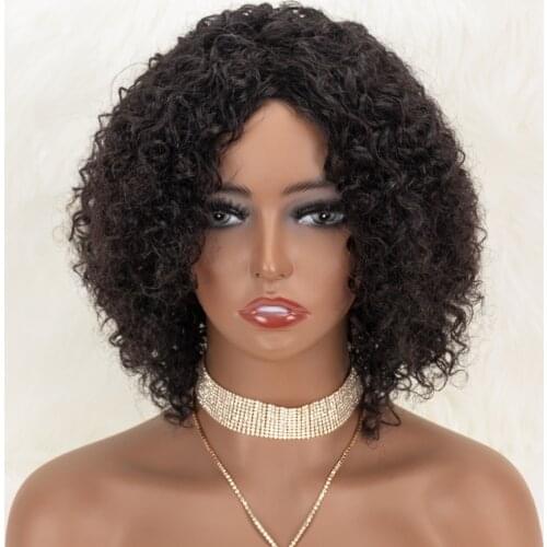 12inch Short Kinky Curly Wig Real Human Hair Wigs for Black Women Cheap Full Machine Wigs Middle & Side Part 10 Days Delivery
