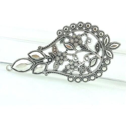 2pcs 15711 Antique Silver 74*37mm Geometric Flower Charms Pendant For Jewelry Making Bracelet Vintage Accessories