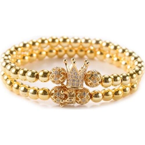 2PCS/set Hematite Stone Bracelets Pave CZ Charms Bracelets for Men&Women Jewelry