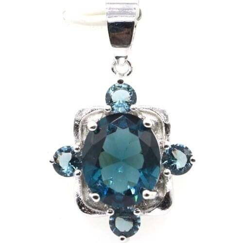 53x27mm SheCrown Delicate Fine Cut Big 10g Created Rich Blue Violet Tanzanite CZ For Women Dating Fine Jewelry Silver Pendant