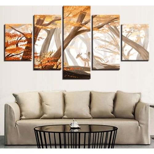 5 Pieces Forest Maple Trees Dinosaur Paintings Canvas Wall Art Poster Home HD Prints Anime Pictures Living Room Decor