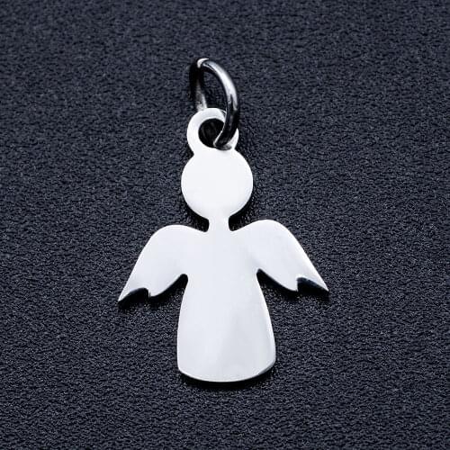 5pcs/lot 316L Stainless Steel Etched Angel Charm Pendant for DIY Jewelry Making Accessories Gifts