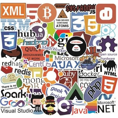 50 Pcs Internet Java JS Php Html Cloud Docker Bitcoin Programming Language APP Logo Cool Stickers for Laptop Car DIY Stickers F4
