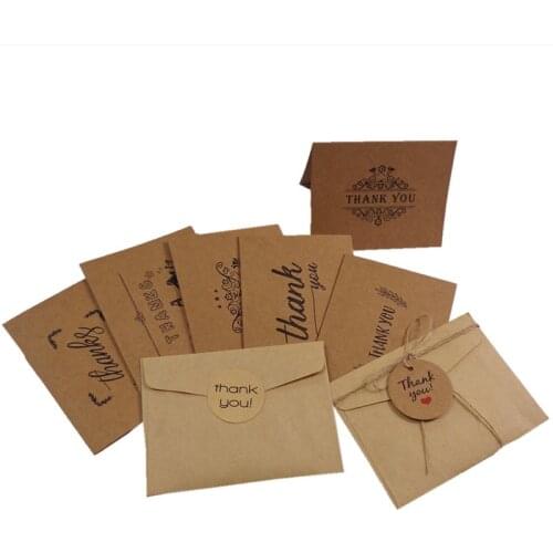 6pcs Thank You Retro Greeting Card kraft Paper Envelopes Seal Sticker Wedding Party Brown Envelope Sticker Set Craft Paper Bags