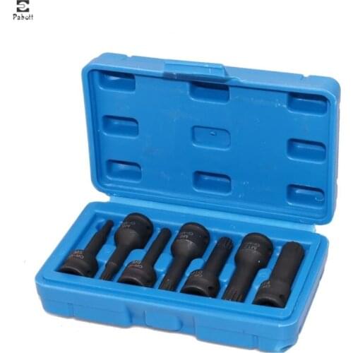 7pcs 3/8-Inch Drive Cr-Mo Metric Allen Hex Driver Impact Spline Bit Socket Set Size T20-T60 M5-M14