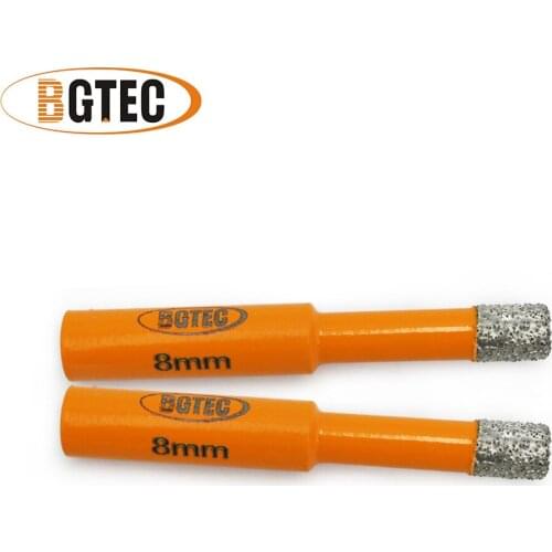 BGTEC 2pcs Dia 8mm Dry Vaccum Brazed Diamond drill bits Masonry drill core bits drilling bits with Round shank