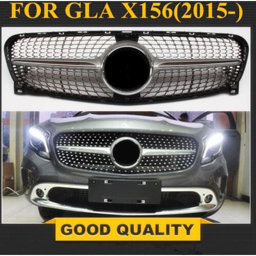 For Mercedes GLA Diamond Grille Mesh Front Grill Chrome Silver Black Design X156 GLA250 GLA220 GLA200 GLA260 2014-2016