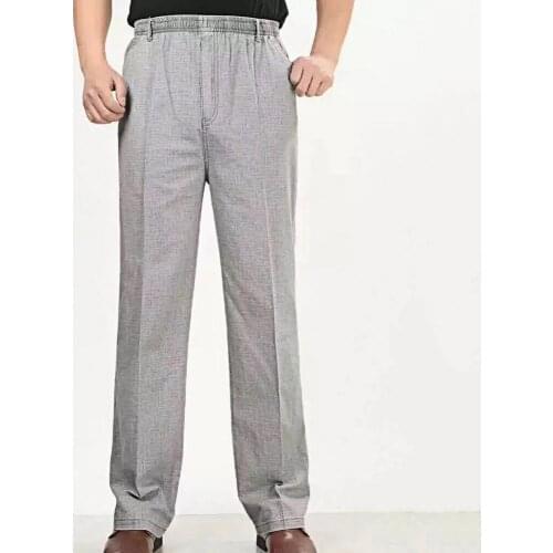 Men Pants High Waist Deep Crotch Breathable Solid Color Elastic Waist Straight Casual Loose Trousers Thin Long Pant Autumn