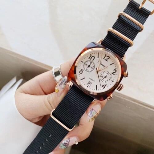 Gentle England Wind Women Casual Canvas Watches Square Amber Resin Wristwatch Worked Sud Dials Calendar Watch Quartz Chronograph