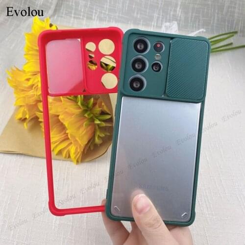 For Samsung S21 Ultra S20 FE Case Acrylic Shockproof Transparent Case For A32 A42 F41 M31 M21 Slide Camera Lens Protection Cover