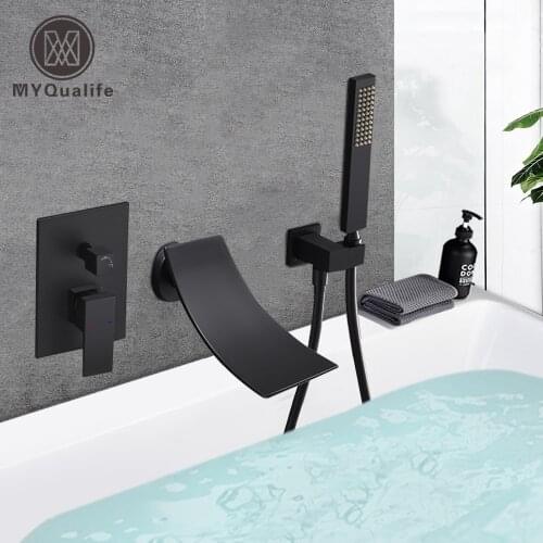 MYQualife Black Bathroom Faucet 2 Function Bathtub Facuet Wall Mounting Cold and Hot Shower Faucet