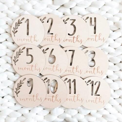 Baby Monthly Milestone Discs,Wooden Baby Markers,Engraved wooden monthly milestone plaques set of 12 pcs