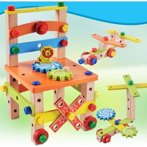Children Wooden Assembled Chair Montessori Nut Set Combination Educational Toy Parent-child Interactive Toys