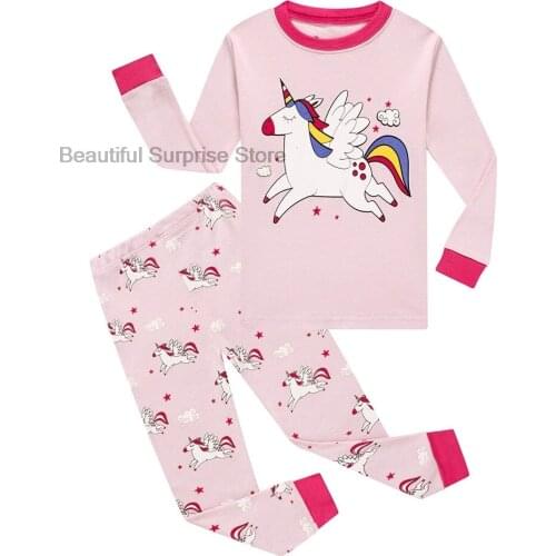 Kids Pink Pajamas Set Girls Sleepwear Baby Pajamas Sets Cute Unicorn Animal Pyjamas Cotton Nightwear Clothes Kids Clothing