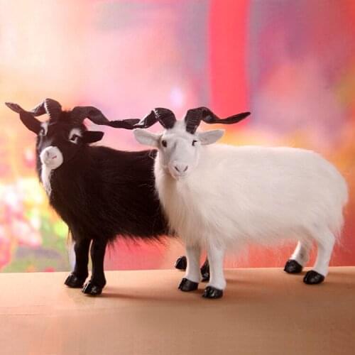 A pair of simulation goat toys polyethylene & furs Hairy black and white sheep doll gift about 35x27cm 1320