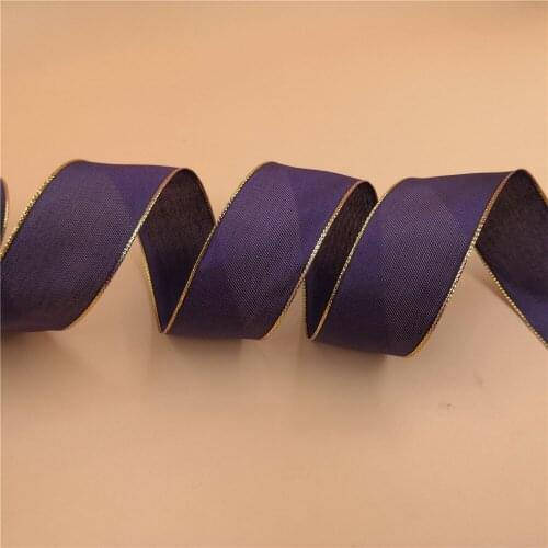 38MM Wire Golden Edge Ribbon Purple For Dress Bow Birthday Decoration Chirstmas Gift DIY Wrapping 25Yards N2068