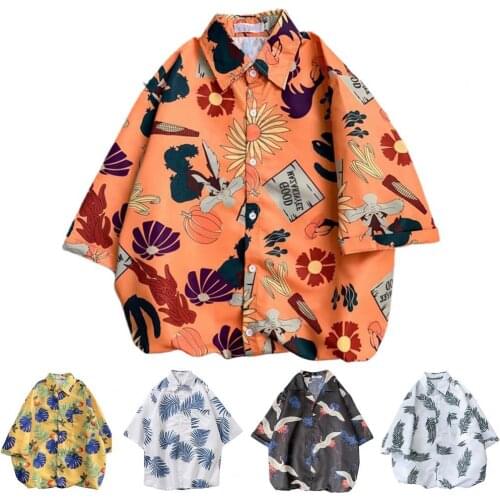 2021 new Men Shirt Single Breasted Half Sleeve Printed Hawaiian Summer Short Sleeve Top for Daily Used
