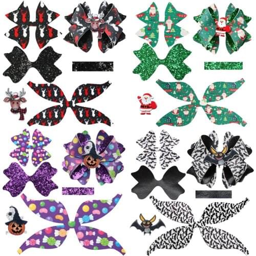 Halloween Christmas Theme Pumpkin Deer Bowknot Material Pack Making For Bows Gift Decor DIY Crafts Accessories Without Clip