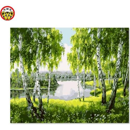 Painting by numbers art paint by number DIY decoration living room bedroom sofa background white poplar trees landscape