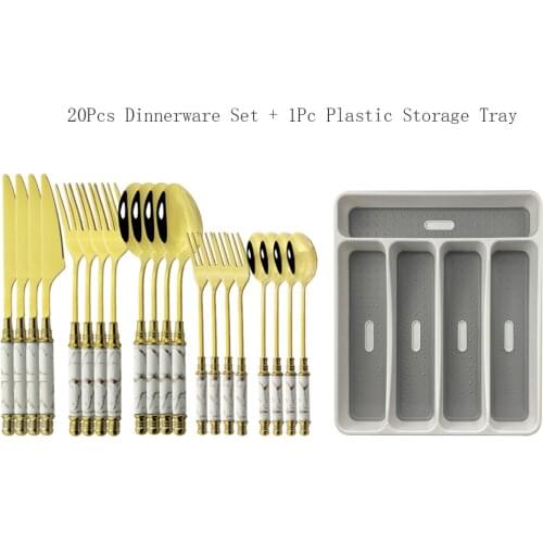 Ceramic Handle Tableware Set 20Pcs Gold Fork Spoon Knife Set Stainless Steel Cutlery Set Dishwasher Safe Dinnerware Dinner Set
