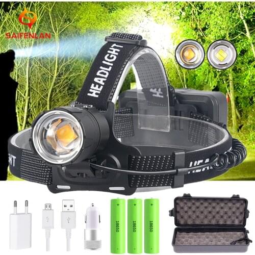 USB High Power LED XHP70.2 Headlamp Head Torch White/Yellow Light USB Headlamp ZOOM 18650 Rechargeable LED Head Lamp