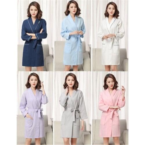 Nightgown ladies kimono cotton waffle bathrobes men and women absorbent bathrobes thin bridal robes loose sexy nightwear new