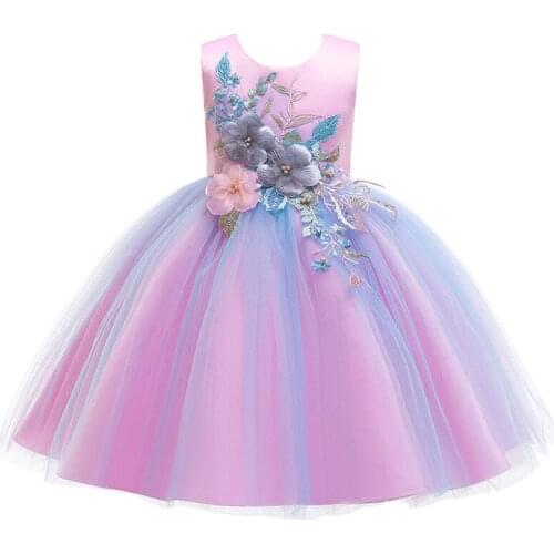 New childrens dress 2019 new 3-12 years old lace color matching girls princess dress fluffy dress
