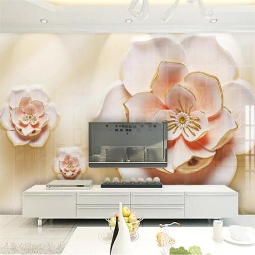 Beibehang Custom wallpaper three-dimensional flower relief TV background wall custom large mural green wallpaper papel de parede