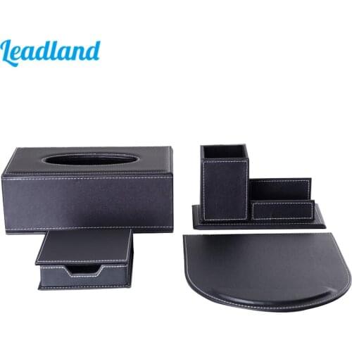 Modern Style Office Desktop Stationery Organizer Set Include Tissue Box Pen Holder Mouse Pad and Memo Box T11