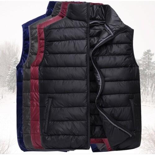 Autumn Winter New Men Cotton Vest Jacket Solid Color Sleeveless Down Waistcoat Jacket Male Casual Vest Coat Plus Size 4XL