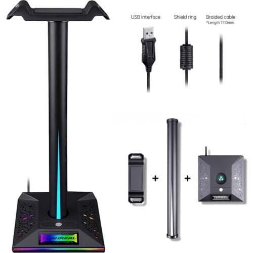 RGB Glowing Gaming Headphone Stand Portable Headset Bracket Display Shelf Support Touch Dimming Dual USB Interface