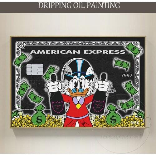 Hand-painted Special Duck Scrooge Oil Painting on Canvas Handmade Cartoon Millionaire Money Duck Street Art for Wall Decoration
