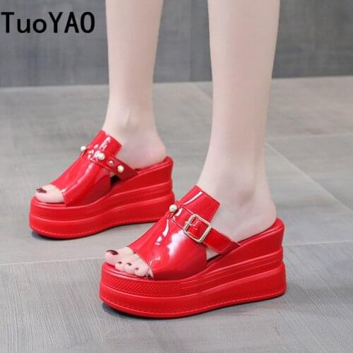 Summer Women Buckle Slippers Flip-Flops Beach Slides Wedge Heels Shoes Woman Platform Slippers Candy Colors Outside Sandals 9cm