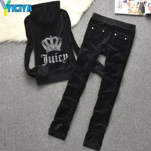 Tracksuits 2021 Velour Suit Hoodies Zipper Sweatshirt And Sweatpants Jogging 2 Piece Set Womens Milky Velvet Spring/Fall Fabric