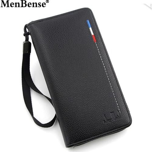 MenBense Vintage Mens Long Wallets Patchwork Zipper Casual Wristlet Wallet Clutch Bag With Strappy Change Coin Purse Bag