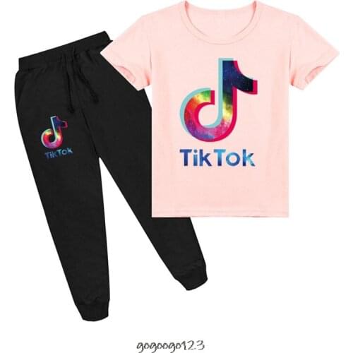 Tik Tok Girls Clothing Set Baby New Summer Kids Clothing Sets Tik Tok Colorful T-Shirt + Pants 2Pcs Girls Boys Suit