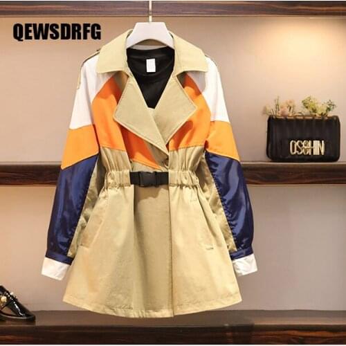 New Plus Size Womens Spring Autumn Long Trench Coat Casual Long Sleeve Windbreaker outerwear Sleeve Windbreaker Loose Female