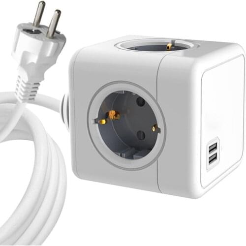E04A Smart Extension Power Strip 2 USB EU Plug Power Socket Powercube Multi Outlet 4 Port For Phone Charger