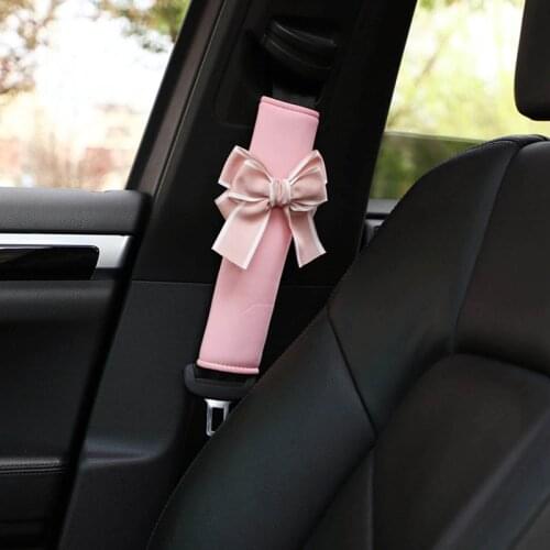 Pink Cute Bowknot Universal Car Safety Seat Belt Cover Soft Plush Shoulder Pad Seatbelts Protective Car Styling Car Accessories