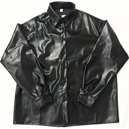 New Women oversized PU leather blouses 2021 Spring Autumn Black Faux Leather Basic Coat Turn-down Collar Motor Biker Jacket