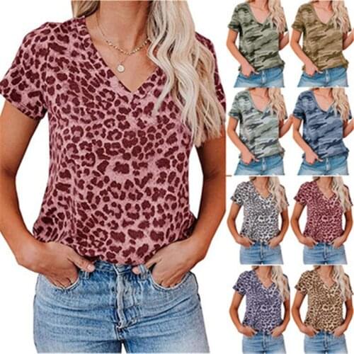 Leopard T-shirt Women Short Sleeve Camouflage Print Tops Tee Shirts Women Clothes 2021 Summer T Shirt Female Tops Tee 3XL