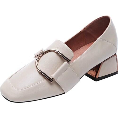 Thick With Single Shoes Female 2019 Autumn New Square Head Wild Square Buckle Lok Fu Retro England Small Shoes Summer