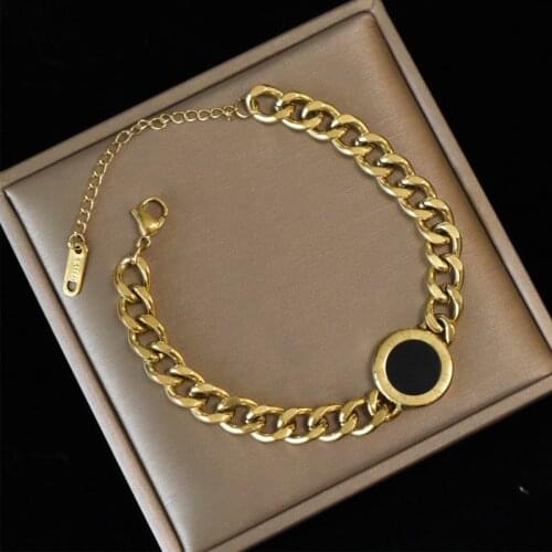 Luxury Famous Brand Jewelry Rose Gold Stainless Steel Roman numerals Chunky Bracelets & Bangles Female Charm Bracelet For Women