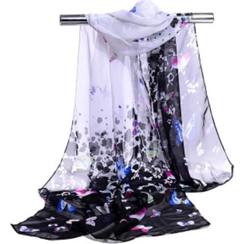 Women Flower Print Chiffon Scarf Summer Thin Long Beach Sunscreen Silk Scarves Shawl Butterfly Wraps Foulard Hijab Stole N82