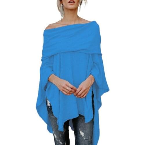 Women Autumn Fashion Cloak Sweater Casual Off Shoulder Loose Slash Neck Knitted Batwing Sleeve Sweater Pullover Sweater