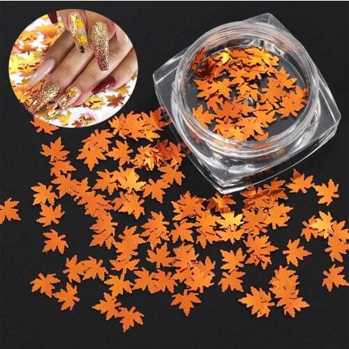 1Box Multicolor Maple Leaf Nail Art Sequins Gold Fall Leaves Flakes Paillettes Manicure Nails Glitter 3D DIY Crafts Fill sequins